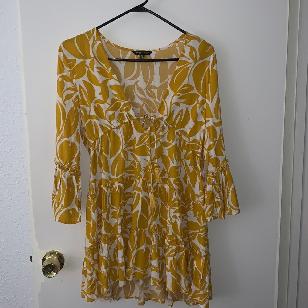 Yellow print cover up dress